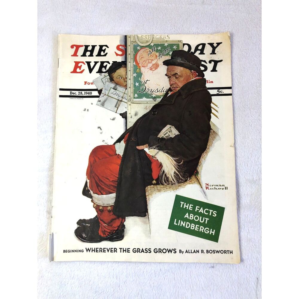 Vintage Saturday Evening Post Dec 28 1940 Norman Rockwell Santa Train Lindbergh